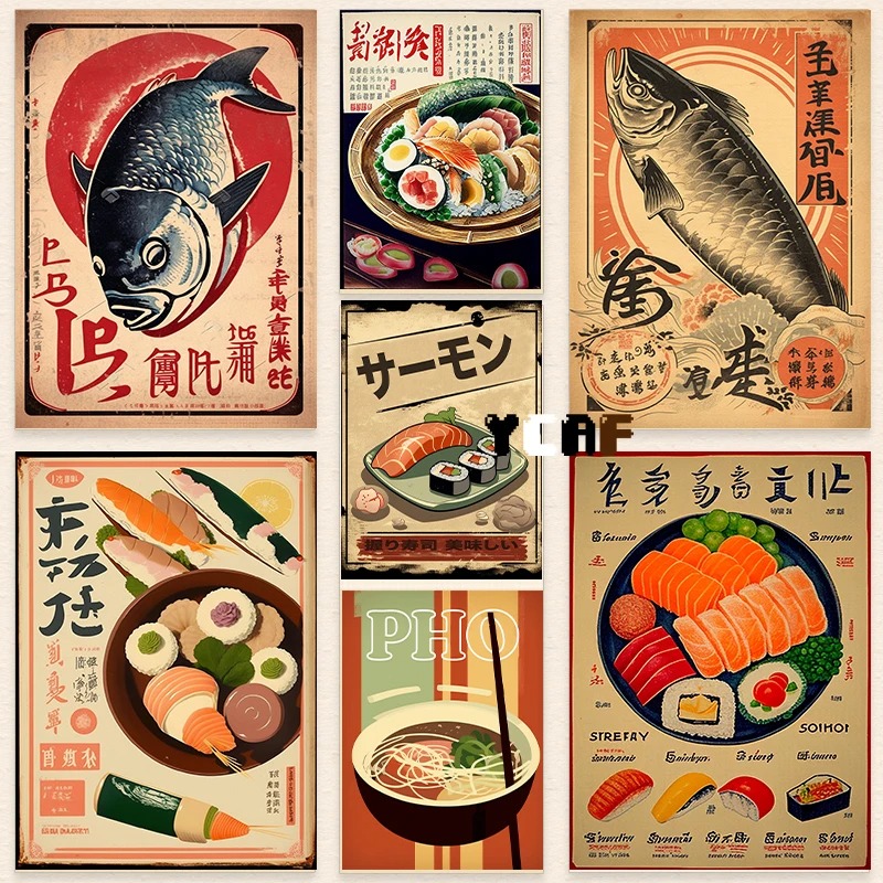 Japanese Food Lifestyle - Vintage japon gıda posteri tuval baskı