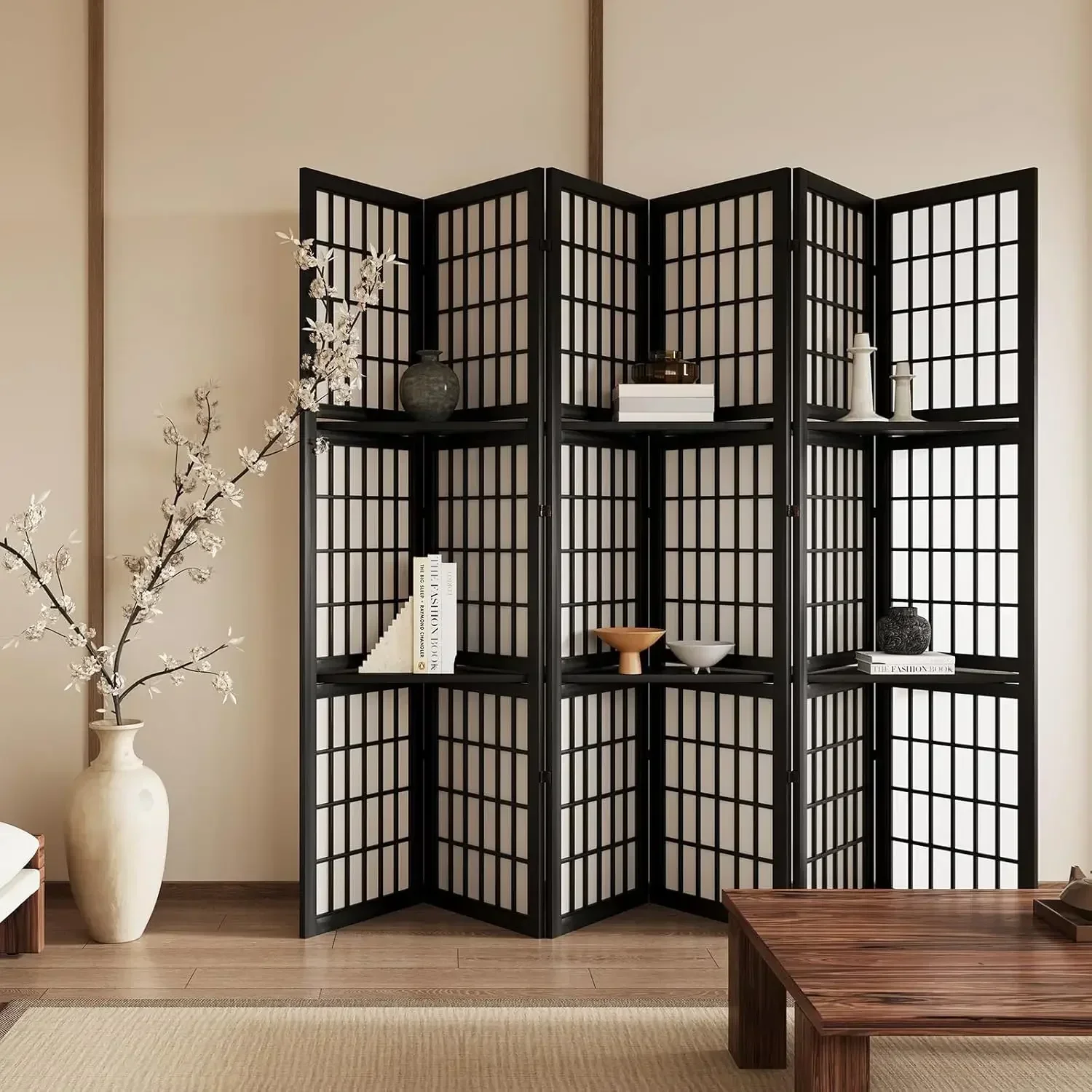 Shoji Screen Divider - 6 Panel 5.6ft Katlanabilir Taşınabilir Oda